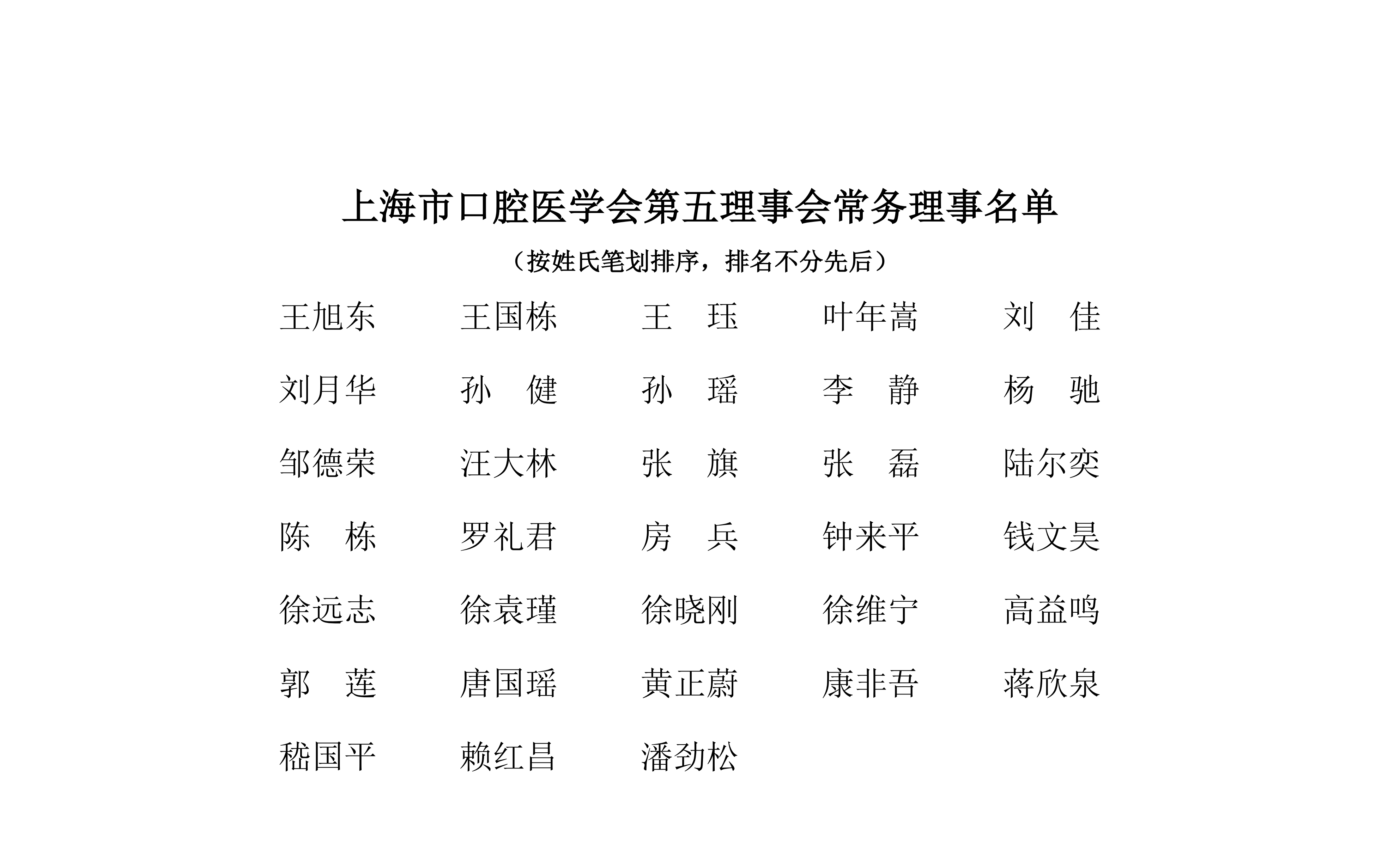 上海市口腔医学会第五届理事会理事名单
