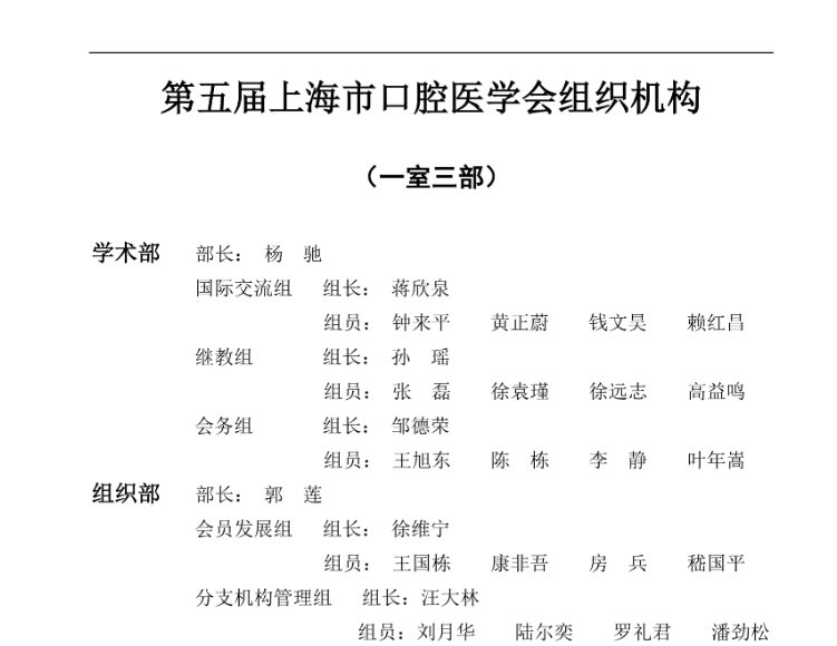 第五届上海市口腔医学会组织机构